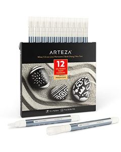 Arteza Marcadores Permanentes a Base de Aceite, Paquete de 12 Plumones Color Blanco, Punto Fino de 1.3mm, Rotuladores de Secado Rápido para Pintura de Piedra, Madera, Vidrio y Metal