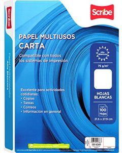 Scribe 5904 Papel Bond Multiproposito Carta, color Blanco, Paquete de 100 Piezas