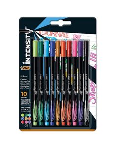 BIC Plumín Intensity Punto Ultra Fino No Traspasa el Papel Escritura Precisa Colores Intensos Surtido de Colores 10 Piezas