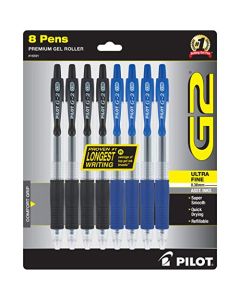 Pilot, G2 Premium - Bolígrafos de gel de punta ultrafina, 0,38 mm, paquete de 8, color negro y azul
