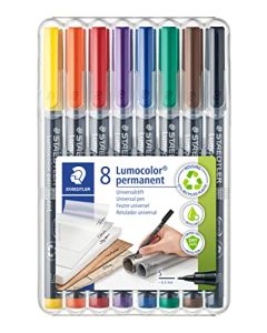 Staedtler Lumocolor - Bolígrafo universal, punta de fieltro, marcador permanente, caja de 8 bolígrafos de colores surtidos, 0,4 mm, 313 WP8