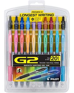 Pilot, G2 Premium - Bolígrafos de gel de punta fina, 0,7 mm, colores surtidos, paquete de 20
