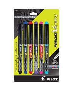 PILOT Precise Varsity Everyday - Plumas estilográficas de punta media, punta de acero inoxidable, tinta surtida, paquete de 6 (17055)