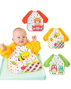 Lictin 3 Piezas Baberos Bebé para Niño o Niña, Babero Manga Larga, Baberos Impermeables para Niños Pequeños, Bata Bebé con Cierre Ajustable 6-24 Meses