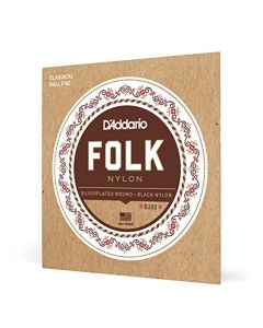 D'Addario Cuerdas Guitarra Española | Cuerdas de Guitarra Española | EJ32 Folk Nylon, cuerdas para guitarra con extremo de bola, agudos de nailon negro/entorchado en plata, 028' - 045'