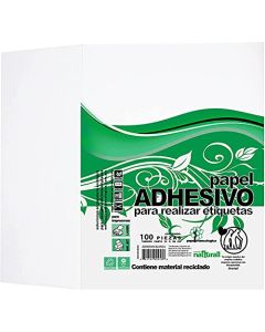 Papel adhesivo. Etiquetas tamaño carta blanco. 100 Hojas, para Impresoras Laser, Inkjet, Fotocopiadoras o Trabajos Artesanales. Contiene material Reciclado