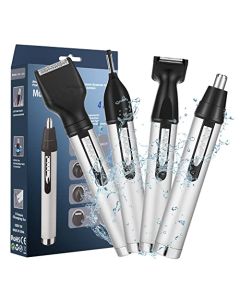 Cortapelos Nariz, Cheelom Recortador de Vello Nariz/Orejas/Barba/Ceja, 4 en 1 Recortadora Eléctrica USB Recargable Set de Depiladora con 4 Cabezas de Reemplazo de Acero Inoxidable, Hojas de Doble filo