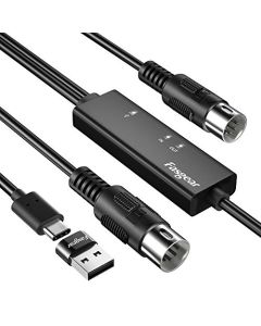 Fasgear Cable USB C MIDI con adaptador tipo C a USB, cable MIDI de 6 pies tipo C a entrada y salida para teclado de música, piano a computadora portátil, MIDI a USB C para Windows, Android, Mac OS