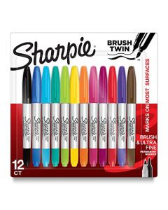 SHARPIE Brush - Marcadores permanentes gemelos, marcador de punta de pincel y marcador de punta ultrafina, surtido, 12 unidades