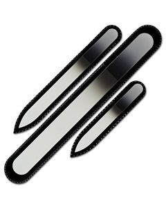 Juego de 3 limas de uñas de vidrio - colores arcoíris, auténtico vidrio templado checo - hecho a mano en la República Checa - Blanco/Negro