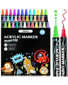 36 Colores Plumones Acrilicos Doble Punta, LINEVEO Plumones de Pintura Acrilica, Rotuladores Acrilicos, Acrylic Markers para Piedras, Cristal, Madera, Cerámica, Plastico, Lienzo, Huevos de Pascua