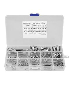 135pcs fijar M2.5 M3 M4 M5 M6 M8 304 tornillos de casquillo de cabeza hexagonal de acero inoxidable con caja de plástico transparente