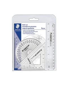 STAEDTLER Juego de matemáticas de 4 piezas, cartera portátil, esencial para uso escolar y doméstico, 569 WP4, transparente