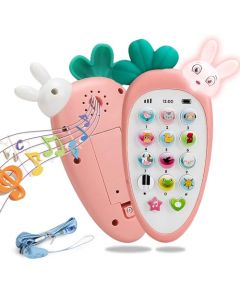 Teléfono Móvil de Juguete Musical,Juguete de Teléfono Móvil Simulado con Forma de Zanahoria,Multifuncional con Luz y Música,Anticaída,Juguetes para la Dentición,Regalos de Cumpleaños de Navidad (Rosa)