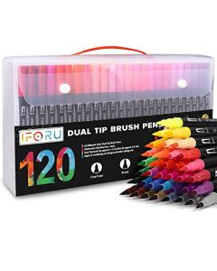 IFORU Plumones Punta de Pincel Colores, Rotuladores de Dibujo con Doble Punta(0.4mm/1-2mm), Rotuladores Acuarelables No Toxica Regalo para Colorear Libro, Caligrafia, Lettering, Comic, etc. (120)