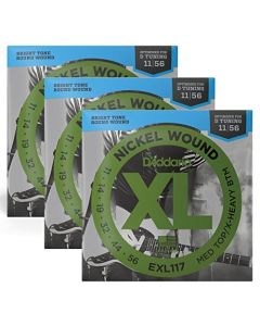 Juego de 3 cuerdas de guitarra eléctrica D'Addario EXL117 para afinación Drop D