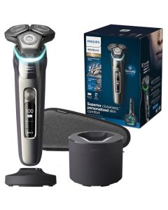 Philips Norelco 9800 Afeitadora eléctrica recargable en seco y húmedo con limpieza rápida, funda de viaje, recortadora desplegable, soporte de carga, S9987/85
