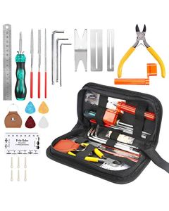 Kit de herramientas de reparación de guitarra número uno, 26 piezas, kit de mantenimiento de guitarra con alicates de alambre, organizador de cuerda, protector de diapasón, llaves hexagonales,