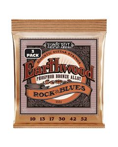 Ernie Ball Earthwood Rock and Blues, with Plain G, Phosphor Bronze Acoustic Guitar Strings 3 Pack - 10-52 Gauge