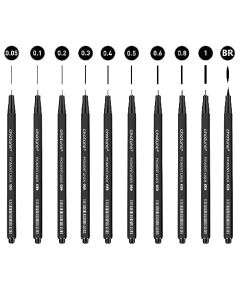 RONLADO Bolígrafo de Dibujo Negro 10 Piezas,Plumas de Caligrafía,Plumines,Bolígrafos para Dibujar de Diferentes Tamaños,Bolígrafos de Delineador Fino para Bocetos,Cómic, Ilustración de Artista