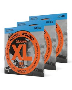 D'Addario EXL110-3D - Juego de cuerdas para guitarra eléctrica de acero y níquel (pack 3 juegos)