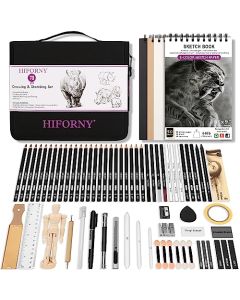 HIFORNY - Juego de 70 piezas de dibujo - Lápices de bocetos para adultos, artistas, niños con cuaderno de bocetos de 3 colores, grafito, pastel, lápices de carbón, herramientas de mezcla