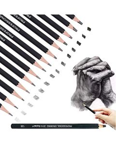 Calmind Juego de Lápices de Dibujo Profesionales 14 Pack; Kit para Dibujar Arte Profesional de Artistas, Arquitectos; Lápiz de Bosquejo y Carbón para Proyectos, Escritura de Calidad (Negro, 14)