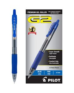 Pilot G2, Bolígrafo Retráctil, Tinta Gel Azul, Usa Repuesto, Doce Piezas (31021)
