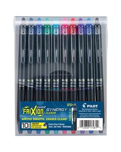 Pilot, FriXion Synergy Clicker borrables, recargables, retráctiles, punta extrafina de 0,5 mm, paquete de 10, varios colores