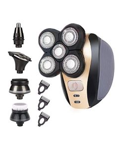 Afeitadora Eléctrica Hombre，Afeitadora Eléctrica 5 en 1 Para Hombres,Afeitadoras de Cabeza Flotante 4D para Hombres Calvos,Kit de Aseo Inalámbrico Skull Shaver 5 Head con IPX7 Impermeable,para Barba
