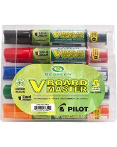 Pilot 43820 Marcadores para pizarrón blanco Pilot Vboard Master, estuche con 5 piezas, punta cincelada; colores negro, azul, rojo, verde y naranja
