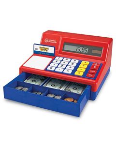 Learning Resources Pretend & Play Caja Registradora con Calculadora - 73 Piezas, Edades 3+ años, Juegos de Imitacion, caja registradora de juguete, juguetes didácticos, dinero de juguete