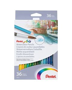 Pentel Arts Lápices de Colores Acuarelables, Mina Gruesa, Estuche con 36 Piezas, CB9-36-EST