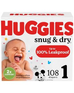 Huggies Snug & Dry - Pañales para bebé, talla 1 (8-14 libras), 108 unidades