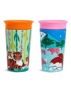 Munchkin Miracle 360 Wildlove - Taza de desayuno, 255 ml, 2 unidades, tigre/rinoceronte