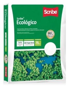 Scribe Ecológico Papel Bond Blanco Carta Paquete de 500 Hojas 75g Blancura 93%. Elaborado con fibras sustentables.