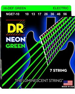 DR Strings Hi-Def NEON - Cuerdas para guitarra eléctrica de 7 cuerdas (10-56) color verde neón