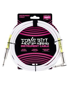 Ernie Ball - Cable para instrumentos, recto/acodado, 3 m, color blanco