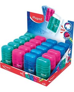 Maped Connect Duo 049211 - Sacapuntas y borrador, paquete de 24, colores surtidos