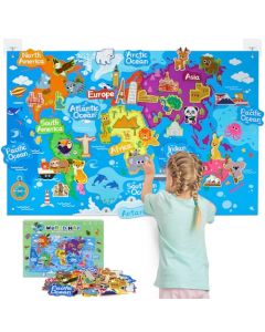 Taika Juego de tablero de fieltro de mapa del mundo, juego de fieltro de mapa del mundo, tablero de franela educativo de mapa del mundo, tablero de franela de aprendizaje preescolar de 43 x 28 pulgadas