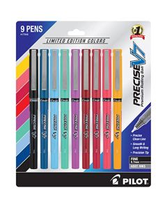 Pilot, Precise V7, bolígrafos de tinta líquida tapados, punta fina, 0,7 mm, edición limitada, colores surtidos, paquete de 9