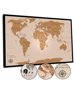 AdventureScape - Mapa de viaje con pasador de empuje grande de 30 x 20 pulgadas, tablero de pin de mapa mundial con pasadores de alta calidad hechos de tablero de corcho, idea de regalo para viajeros,