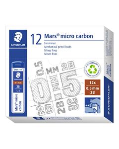 STAEDTLER Mars - Recambios mecánicos para lápices de microcarbono, tubo de 12 0,5 mm, paquete de 12 tubos, 2B de puntos finos suaves de grafito, 250 05-2B