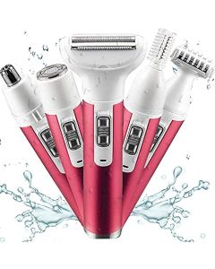 Depiladora Mujer, 5 en 1 Depiladora Facial Eléctrica Recargable, Afeitadora Electrica Mujer Impermeable para Vello Facial, Cejas, Axilas, Área Bikini, Piernas, Brazo, Recortador de Nariz Sin Dolor