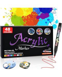 48 Colores Rotuladores Acrilicos, SHANDABULIU Plumones Acrilico, Juego de Rotuladores de Arte, Acrylic Markers, para Plástico, Lienzo, Aficionado a la Pintura, etc