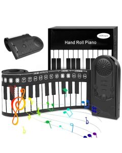 Teclado Musical, Piano Plegable de 49 Teclas, Piano de Viaje, Teclado de Piano Portátil, Piano Eléctrico Portátil, 10 Ritmos, 16 Tonos, 16 Nniveles de Ajuste de Volumen, 32 Niveles de Control Rítmico
