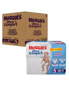 Huggies Ultra Confort Pañal Desechable para Bebé, Etapa 5 Niño, Paquete con 180 Piezas, Ideal para niños de 11 a 14.5kg