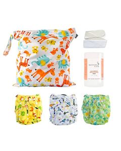 Matilda Co – Set de 3 Pañales Ecológicos de Tela Premium + 3 Insertos de Bambú + 1 Rollo de Bambú + 1 Bolsa Antiolores – Pañales Reutilizables, Hipoalergénicos – Unitalla y Unisex, huggies