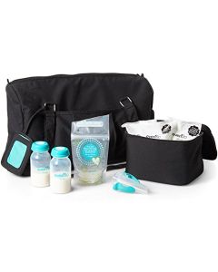 Evenflo Feeding Bolsa negra de accesorios de bombeo para lactancia materna, con botellas de colección de leche, bolsas y adaptadores de extractor de leche