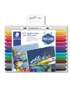 STAEDTLER - Set de 12 marcadores de Tela de Doble Punta, Arte Textil, Plumones Permanentes para Tela, Decoración Creativa de Ropa, 3190 TB12